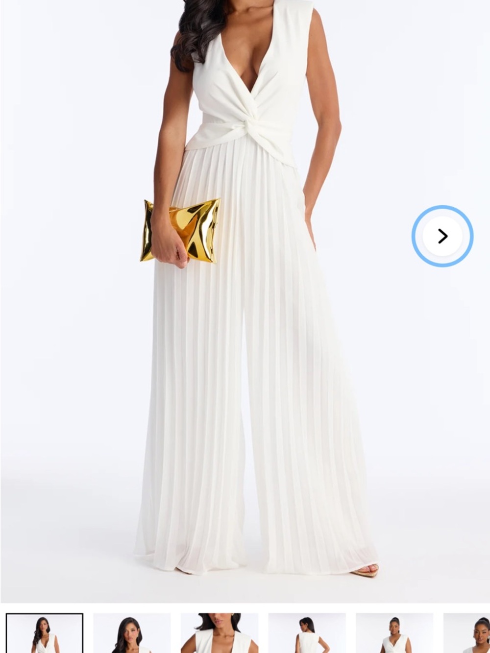 Fashion Nova White Twist-Front Pleated Wide-Leg Jumpsuit